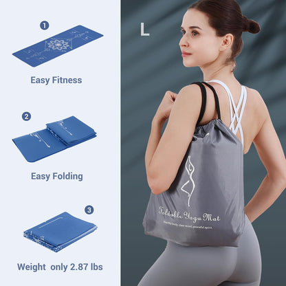 Yoga Mat Foldable - Textured Non Slip Exercise Mat -Travel Lightweight Hot Yoga Mat with Carry Bag for Pilates & Home Workouts (72"L x 24"W x 3mm Thick)
