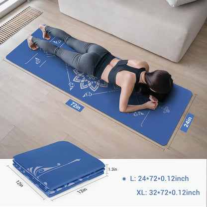 Yoga Mat Foldable - Textured Non Slip Exercise Mat -Travel Lightweight Hot Yoga Mat with Carry Bag for Pilates & Home Workouts (72"L x 24"W x 3mm Thick)