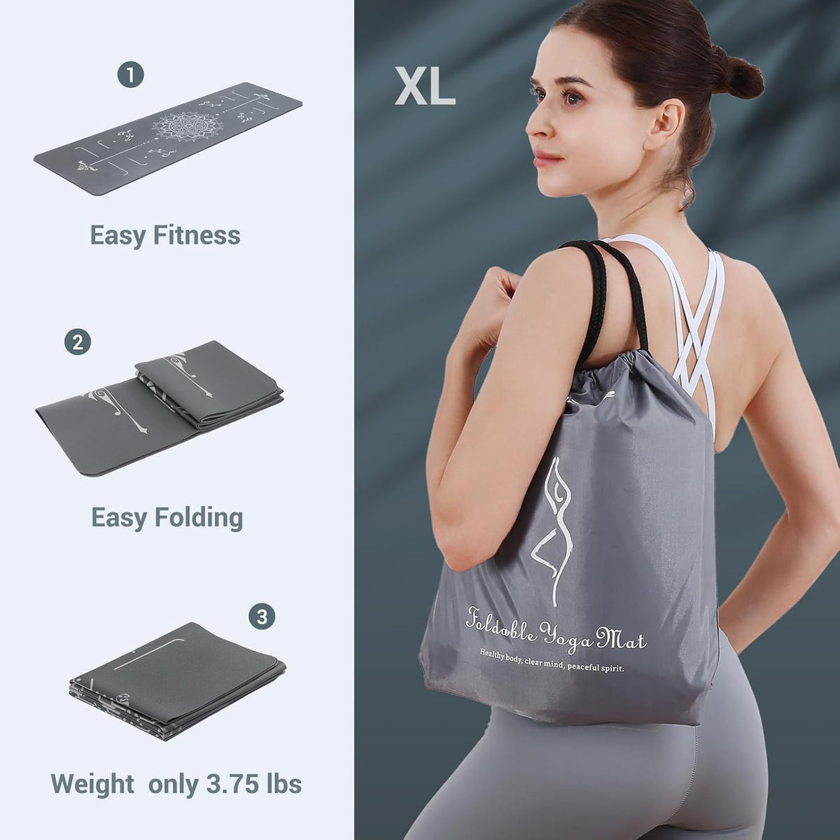 Yoga Mat Foldable - Textured Non Slip Exercise Mat -Travel Lightweight Hot Yoga Mat with Carry Bag for Pilates & Home Workouts (72"L x 24"W x 3mm Thick)