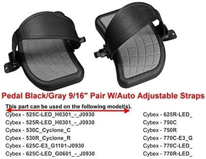 (Pair - L + R) Indoor Exercise Bike Pedals 9/16" Shaft Thread | Large Heavy Duty Dual Side Footrest - W/Adjustable Ratchet Straps -Cybex Bikes OEM # AX-21383 aftermarket Replacement Pedals | by SBD