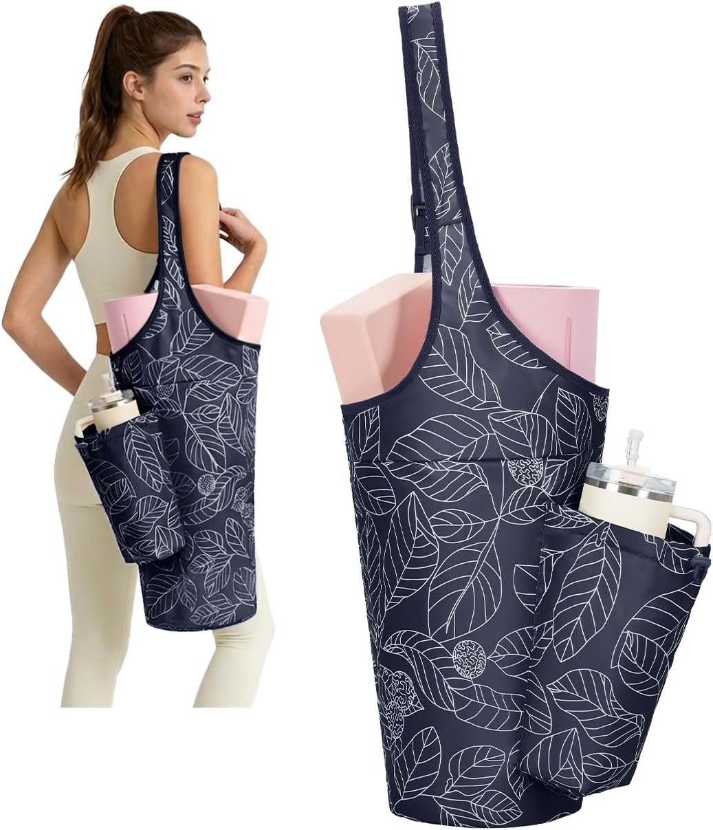 Yoga Mat Bag for Women with 40oz Water Bottle Pocket, Pilates Bag | Large-opening yoga mat carrier, fits most 1/4" & 1/2" yoga mats, adjustable shoulder strap, ideal for gym & workout