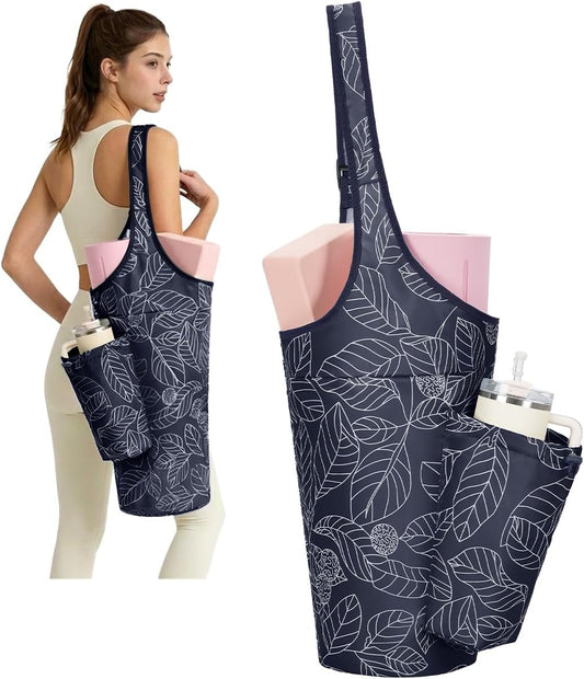 Yoga Mat Bag for Women with 40oz Water Bottle Pocket, Pilates Bag | Large-opening yoga mat carrier, fits most 1/4" & 1/2" yoga mats, adjustable shoulder strap, ideal for gym & workout