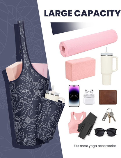 Yoga Mat Bag for Women with 40oz Water Bottle Pocket, Pilates Bag | Large-opening yoga mat carrier, fits most 1/4" & 1/2" yoga mats, adjustable shoulder strap, ideal for gym & workout