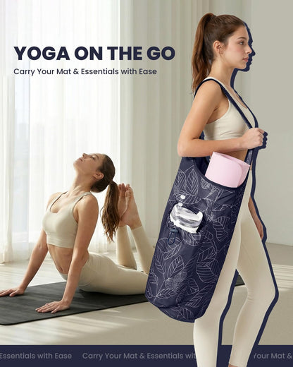 Yoga Mat Bag for Women with 40oz Water Bottle Pocket, Pilates Bag | Large-opening yoga mat carrier, fits most 1/4" & 1/2" yoga mats, adjustable shoulder strap, ideal for gym & workout