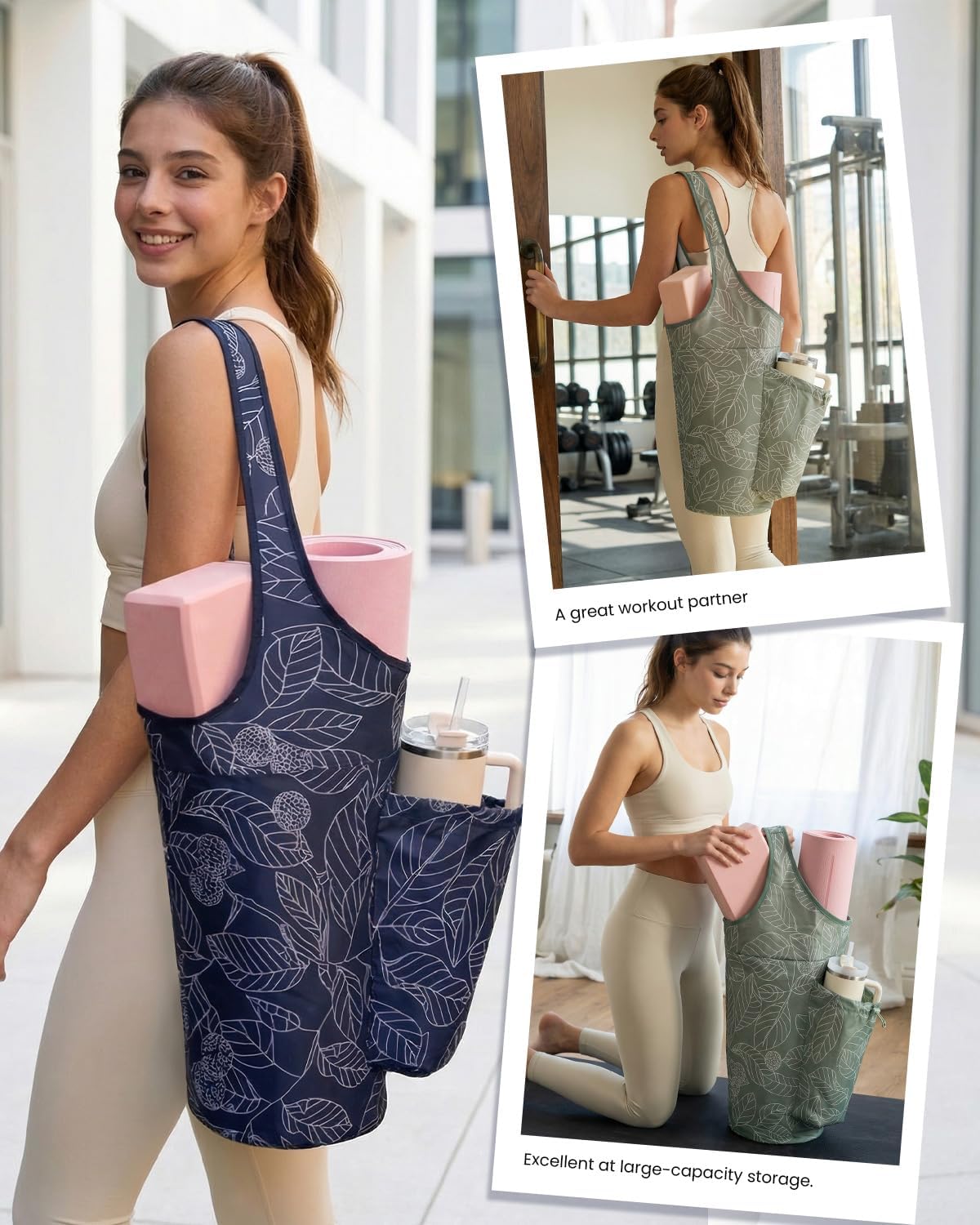 Yoga Mat Bag for Women with 40oz Water Bottle Pocket, Pilates Bag | Large-opening yoga mat carrier, fits most 1/4" & 1/2" yoga mats, adjustable shoulder strap, ideal for gym & workout