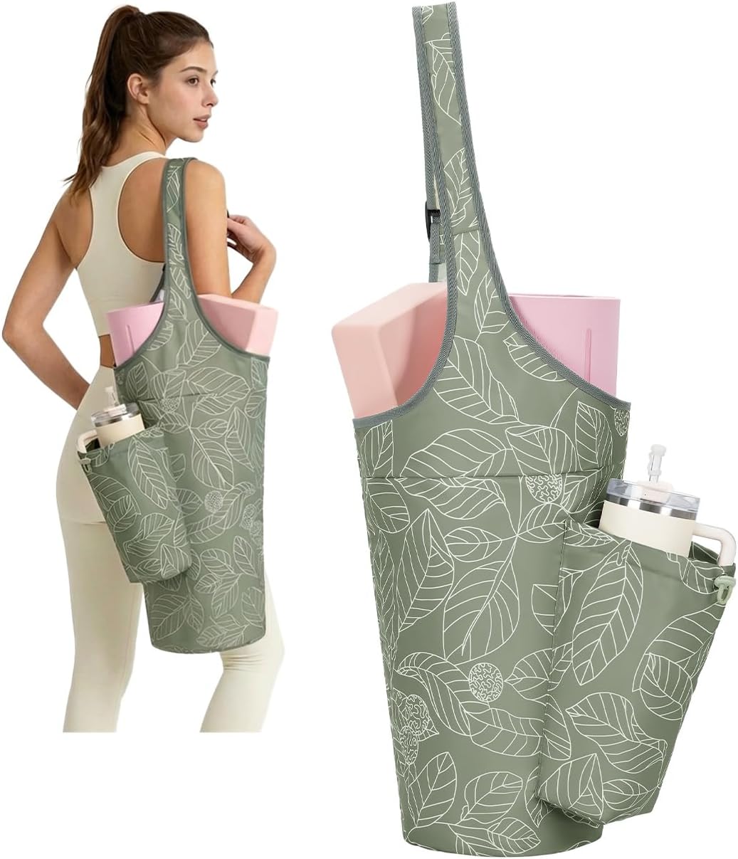 Yoga Mat Bag for Women with 40oz Water Bottle Pocket, Pilates Bag | Large-opening yoga mat carrier, fits most 1/4" & 1/2" yoga mats, adjustable shoulder strap, ideal for gym & workout
