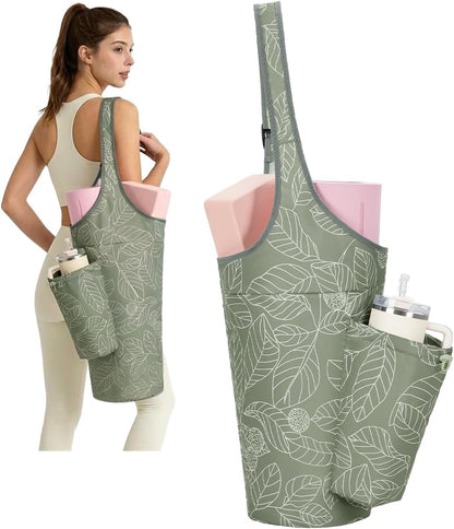 Yoga Mat Bag for Women with 40oz Water Bottle Pocket, Pilates Bag | Large-opening yoga mat carrier, fits most 1/4" & 1/2" yoga mats, adjustable shoulder strap, ideal for gym & workout