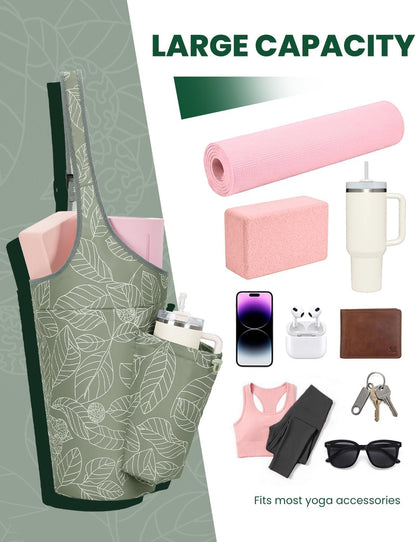 Yoga Mat Bag for Women with 40oz Water Bottle Pocket, Pilates Bag | Large-opening yoga mat carrier, fits most 1/4" & 1/2" yoga mats, adjustable shoulder strap, ideal for gym & workout