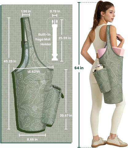 Yoga Mat Bag for Women with 40oz Water Bottle Pocket, Pilates Bag | Large-opening yoga mat carrier, fits most 1/4" & 1/2" yoga mats, adjustable shoulder strap, ideal for gym & workout