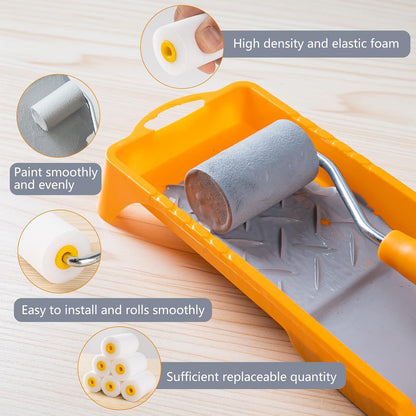 Foam Paint Roller, 2 Inch Mini Paint Roller Kit 9 Pack, Small Paint Roller with Tray and Liner, Small Paint Rollers 2 Inch, Mini Rollers for Painting Furniture, Stenciling, Art Crafts