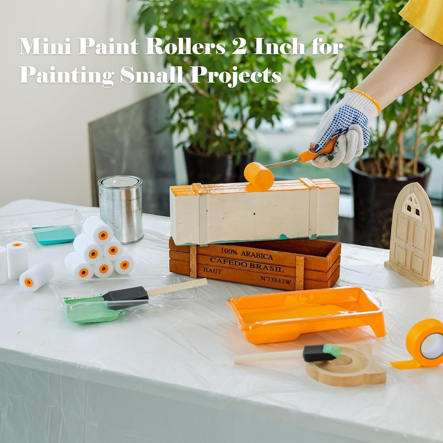 Foam Paint Roller, 2 Inch Mini Paint Roller Kit 9 Pack, Small Paint Roller with Tray and Liner, Small Paint Rollers 2 Inch, Mini Rollers for Painting Furniture, Stenciling, Art Crafts