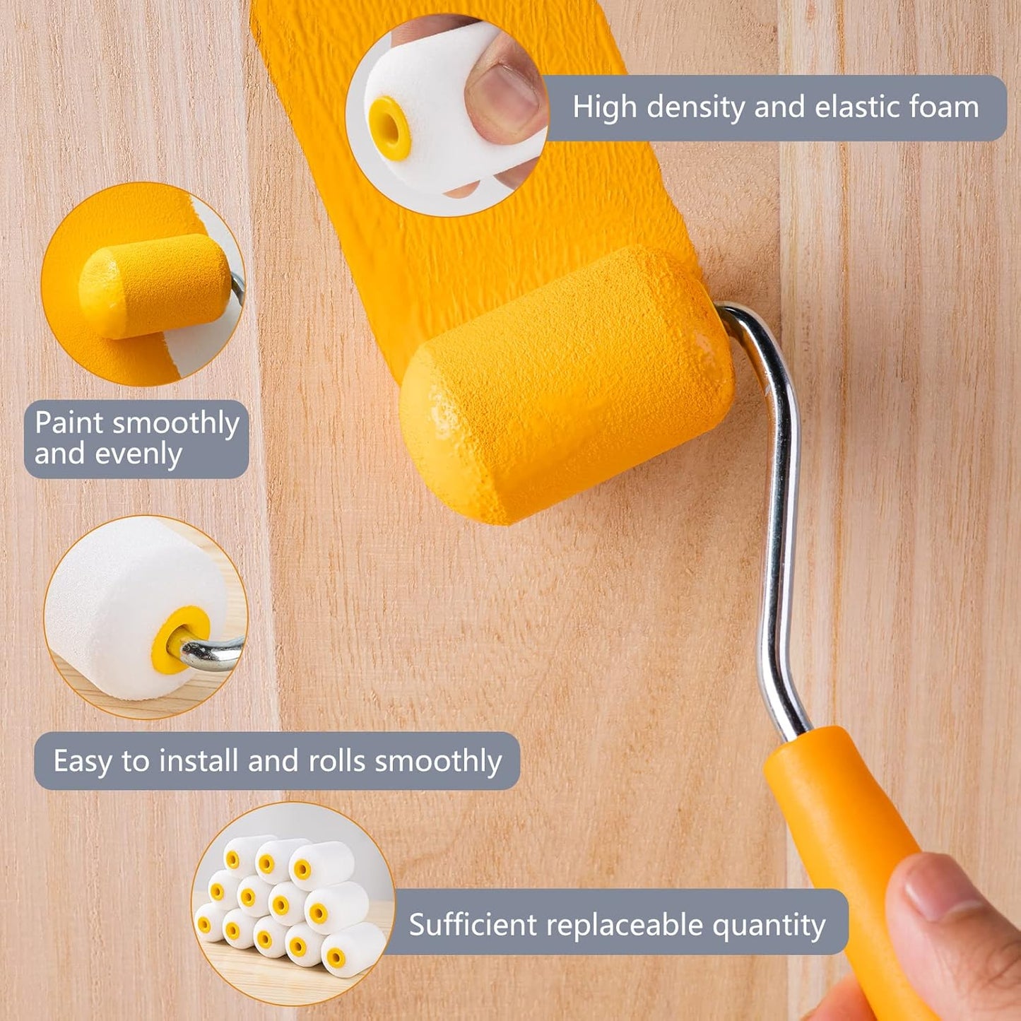 Foam Paint Roller, 2 Inch Mini Paint Roller Kit 9 Pack, Small Paint Roller with Tray and Liner, Small Paint Rollers 2 Inch, Mini Rollers for Painting Furniture, Stenciling, Art Crafts