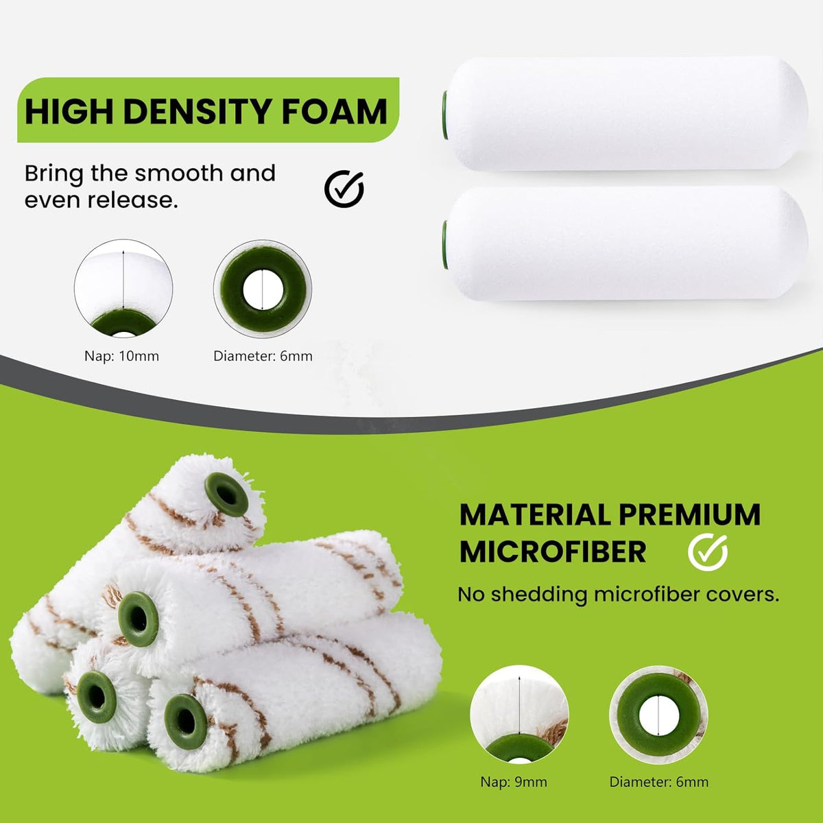 Foam Paint Roller, 2 Inch Mini Paint Roller Kit 9 Pack, Small Paint Roller with Tray and Liner, Small Paint Rollers 2 Inch, Mini Rollers for Painting Furniture, Stenciling, Art Crafts