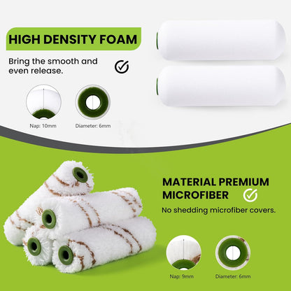 Foam Paint Roller, 2 Inch Mini Paint Roller Kit 9 Pack, Small Paint Roller with Tray and Liner, Small Paint Rollers 2 Inch, Mini Rollers for Painting Furniture, Stenciling, Art Crafts