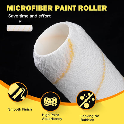 Foam Paint Roller, 2 Inch Mini Paint Roller Kit 9 Pack, Small Paint Roller with Tray and Liner, Small Paint Rollers 2 Inch, Mini Rollers for Painting Furniture, Stenciling, Art Crafts