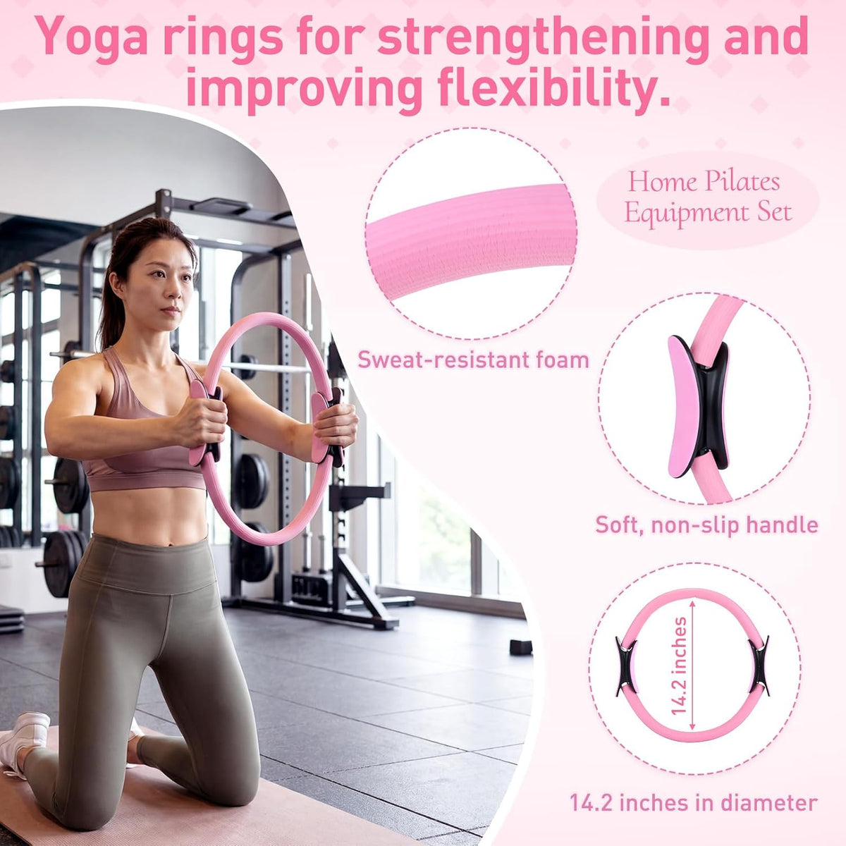 11 Pcs Pink Yoga Accessories Set for Women, Home Pilates Essential Kit for Workout Gym Lover Gifts with Yoga Mat Magic Circle Tote Bag 3 Resistance Bands Strap Socks Towel Ball TPE Loop