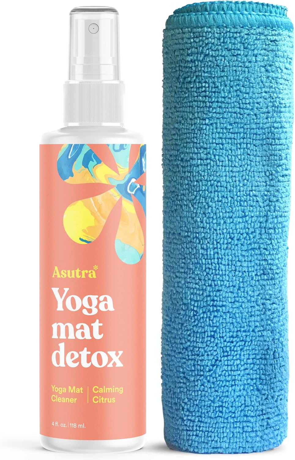 ASUTRA Yoga Mat Cleaner Spray (Peaceful Lavender), 4 fl oz - No Slippery Residue, Organic Essential Oils, Deep-Cleansing for Fitness Gear & Gym Equipment, Microfiber Towel Included