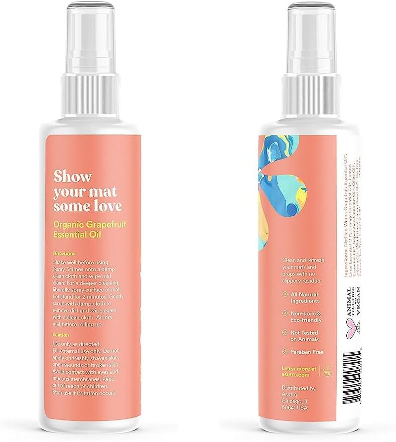 ASUTRA Yoga Mat Cleaner Spray (Peaceful Lavender), 4 fl oz - No Slippery Residue, Organic Essential Oils, Deep-Cleansing for Fitness Gear & Gym Equipment, Microfiber Towel Included