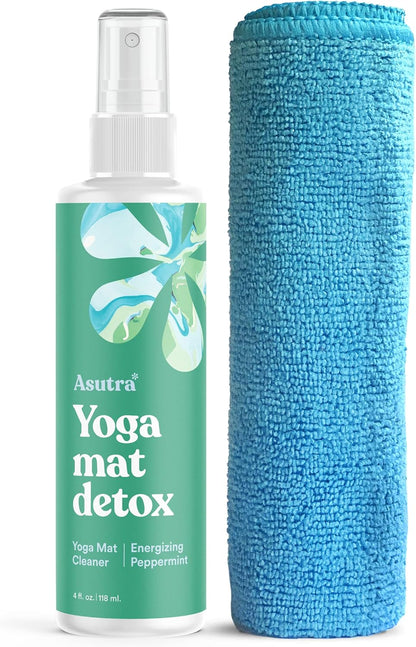 ASUTRA Yoga Mat Cleaner Spray (Peaceful Lavender), 4 fl oz - No Slippery Residue, Organic Essential Oils, Deep-Cleansing for Fitness Gear & Gym Equipment, Microfiber Towel Included