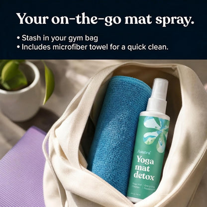 ASUTRA Yoga Mat Cleaner Spray (Peaceful Lavender), 4 fl oz - No Slippery Residue, Organic Essential Oils, Deep-Cleansing for Fitness Gear & Gym Equipment, Microfiber Towel Included