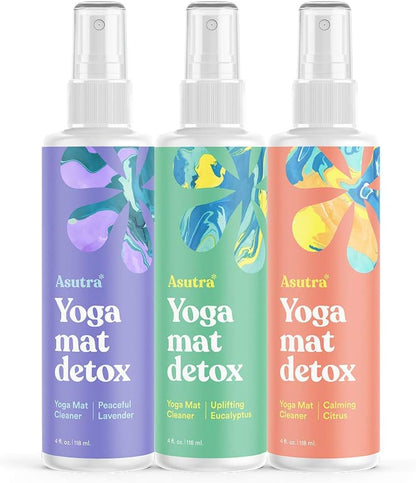 ASUTRA Yoga Mat Cleaner Spray (Peaceful Lavender), 4 fl oz - No Slippery Residue, Organic Essential Oils, Deep-Cleansing for Fitness Gear & Gym Equipment, Microfiber Towel Included