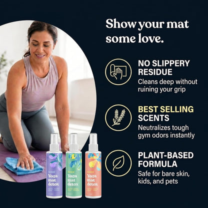 ASUTRA Yoga Mat Cleaner Spray (Peaceful Lavender), 4 fl oz - No Slippery Residue, Organic Essential Oils, Deep-Cleansing for Fitness Gear & Gym Equipment, Microfiber Towel Included