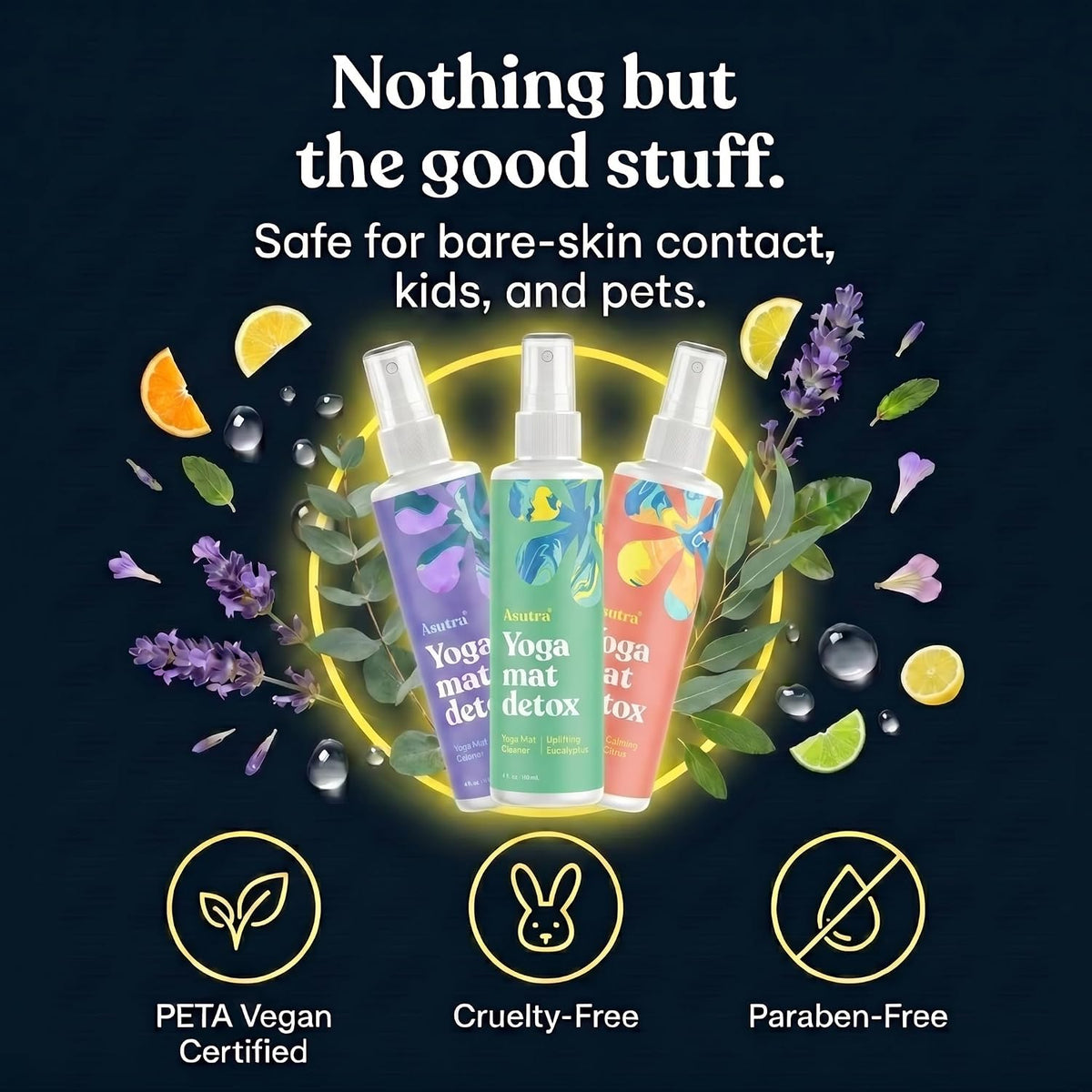 ASUTRA Yoga Mat Cleaner Spray (Peaceful Lavender), 4 fl oz - No Slippery Residue, Organic Essential Oils, Deep-Cleansing for Fitness Gear & Gym Equipment, Microfiber Towel Included