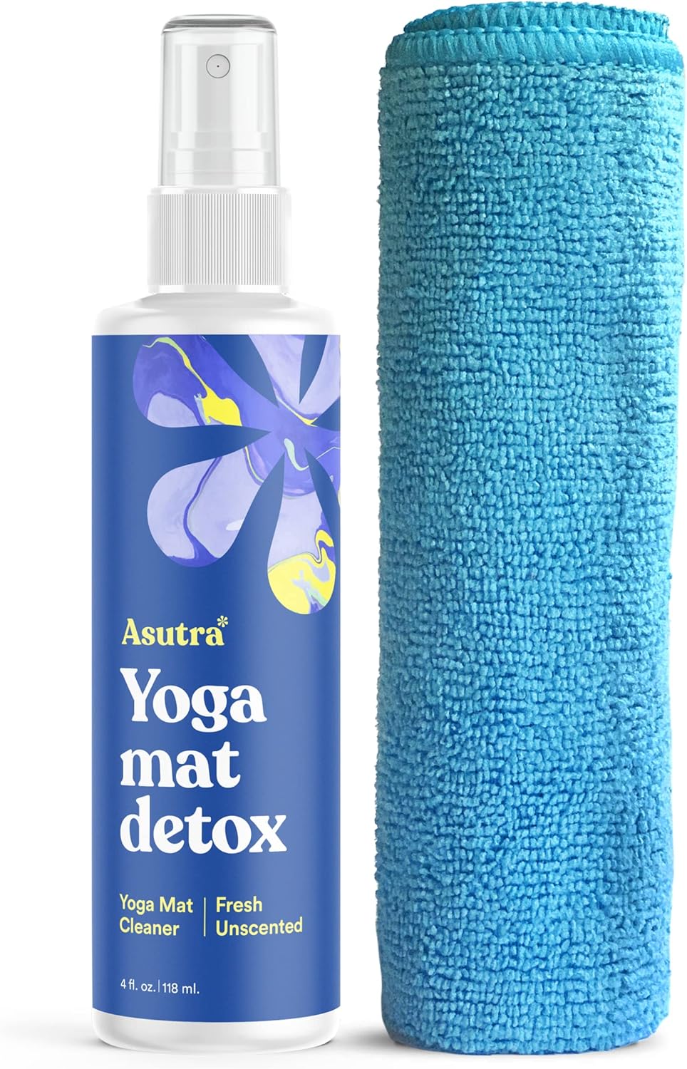 ASUTRA Yoga Mat Cleaner Spray (Peaceful Lavender), 4 fl oz - No Slippery Residue, Organic Essential Oils, Deep-Cleansing for Fitness Gear & Gym Equipment, Microfiber Towel Included