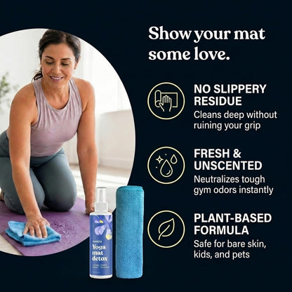 ASUTRA Yoga Mat Cleaner Spray (Peaceful Lavender), 4 fl oz - No Slippery Residue, Organic Essential Oils, Deep-Cleansing for Fitness Gear & Gym Equipment, Microfiber Towel Included