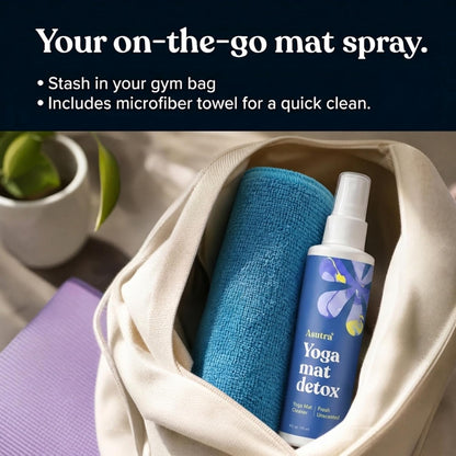 ASUTRA Yoga Mat Cleaner Spray (Peaceful Lavender), 4 fl oz - No Slippery Residue, Organic Essential Oils, Deep-Cleansing for Fitness Gear & Gym Equipment, Microfiber Towel Included