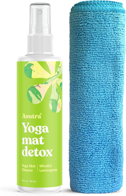 ASUTRA Yoga Mat Cleaner Spray (Peaceful Lavender), 4 fl oz - No Slippery Residue, Organic Essential Oils, Deep-Cleansing for Fitness Gear & Gym Equipment, Microfiber Towel Included