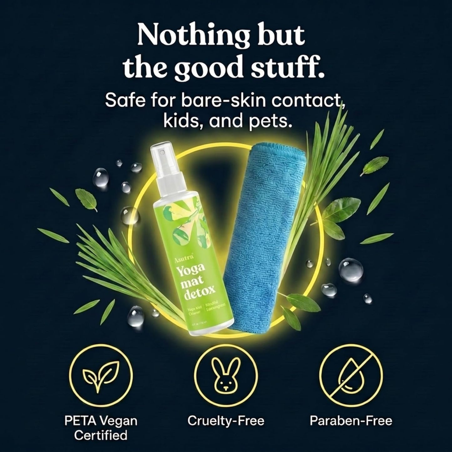 ASUTRA Yoga Mat Cleaner Spray (Peaceful Lavender), 4 fl oz - No Slippery Residue, Organic Essential Oils, Deep-Cleansing for Fitness Gear & Gym Equipment, Microfiber Towel Included