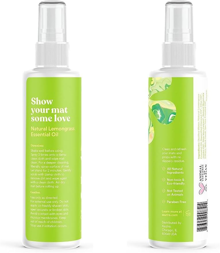 ASUTRA Yoga Mat Cleaner Spray (Peaceful Lavender), 4 fl oz - No Slippery Residue, Organic Essential Oils, Deep-Cleansing for Fitness Gear & Gym Equipment, Microfiber Towel Included