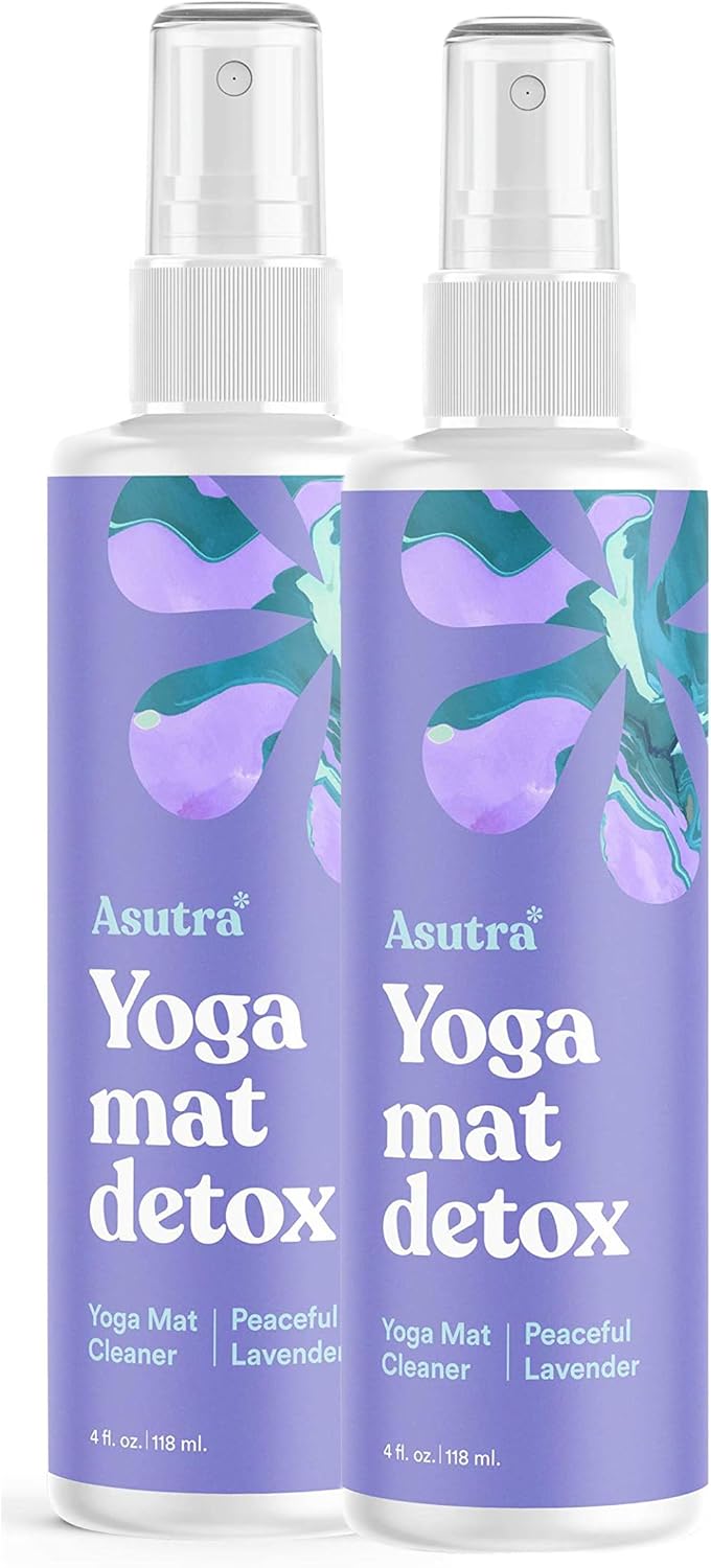 ASUTRA Yoga Mat Cleaner Spray (Peaceful Lavender), 4 fl oz - No Slippery Residue, Organic Essential Oils, Deep-Cleansing for Fitness Gear & Gym Equipment, Microfiber Towel Included