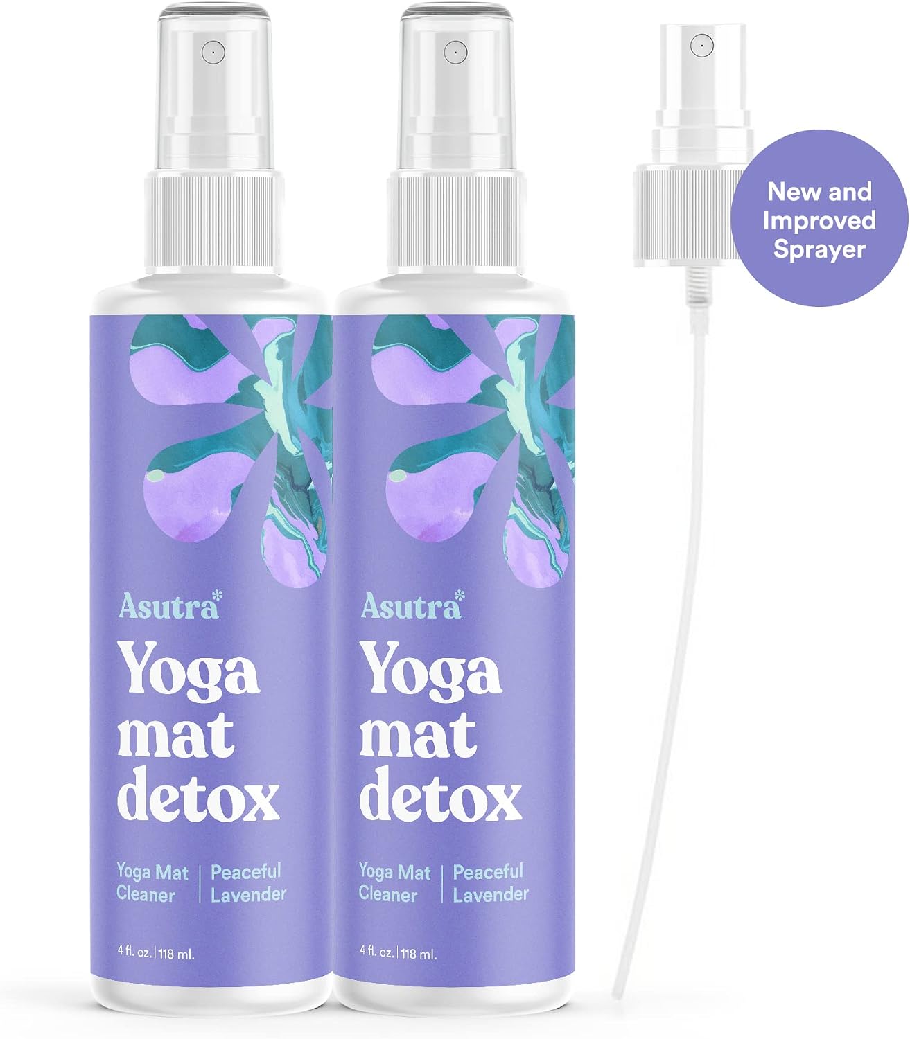 ASUTRA Yoga Mat Cleaner Spray (Peaceful Lavender), 4 fl oz - No Slippery Residue, Organic Essential Oils, Deep-Cleansing for Fitness Gear & Gym Equipment, Microfiber Towel Included