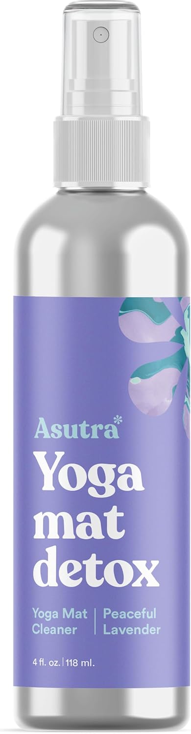 ASUTRA Yoga Mat Cleaner Spray (Peaceful Lavender), 4 fl oz - No Slippery Residue, Organic Essential Oils, Deep-Cleansing for Fitness Gear & Gym Equipment, Microfiber Towel Included