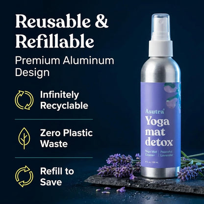 ASUTRA Yoga Mat Cleaner Spray (Peaceful Lavender), 4 fl oz - No Slippery Residue, Organic Essential Oils, Deep-Cleansing for Fitness Gear & Gym Equipment, Microfiber Towel Included