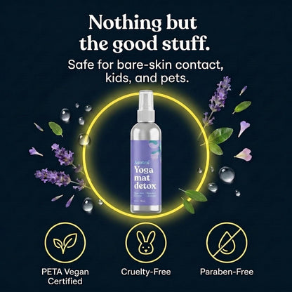 ASUTRA Yoga Mat Cleaner Spray (Peaceful Lavender), 4 fl oz - No Slippery Residue, Organic Essential Oils, Deep-Cleansing for Fitness Gear & Gym Equipment, Microfiber Towel Included