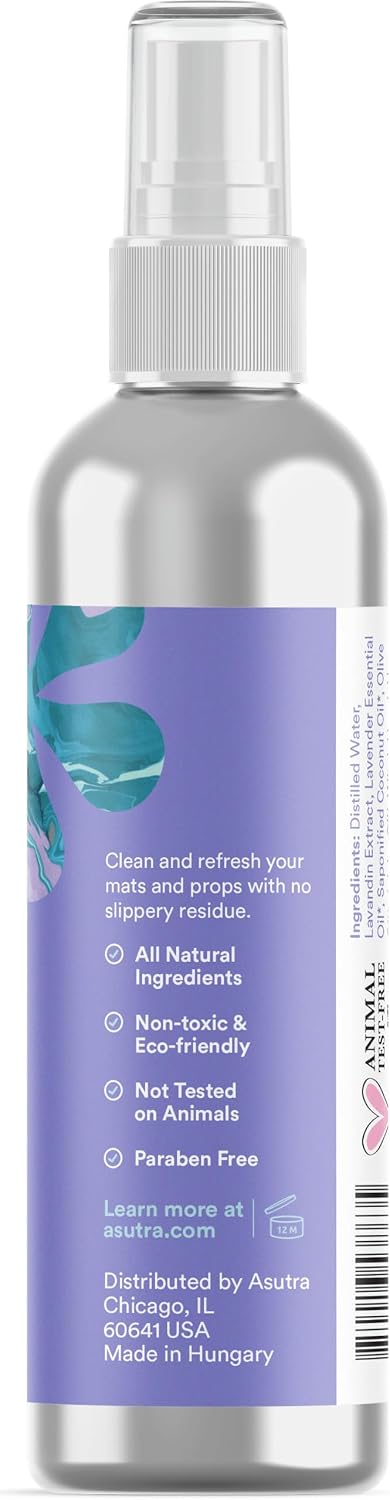 ASUTRA Yoga Mat Cleaner Spray (Peaceful Lavender), 4 fl oz - No Slippery Residue, Organic Essential Oils, Deep-Cleansing for Fitness Gear & Gym Equipment, Microfiber Towel Included