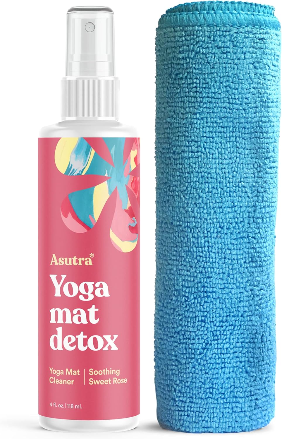 ASUTRA Yoga Mat Cleaner Spray (Peaceful Lavender), 4 fl oz - No Slippery Residue, Organic Essential Oils, Deep-Cleansing for Fitness Gear & Gym Equipment, Microfiber Towel Included