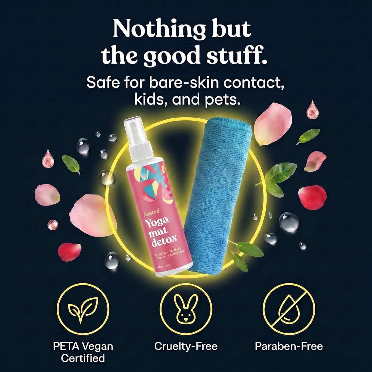 ASUTRA Yoga Mat Cleaner Spray (Peaceful Lavender), 4 fl oz - No Slippery Residue, Organic Essential Oils, Deep-Cleansing for Fitness Gear & Gym Equipment, Microfiber Towel Included
