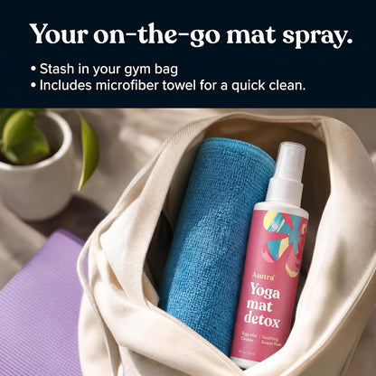 ASUTRA Yoga Mat Cleaner Spray (Peaceful Lavender), 4 fl oz - No Slippery Residue, Organic Essential Oils, Deep-Cleansing for Fitness Gear & Gym Equipment, Microfiber Towel Included