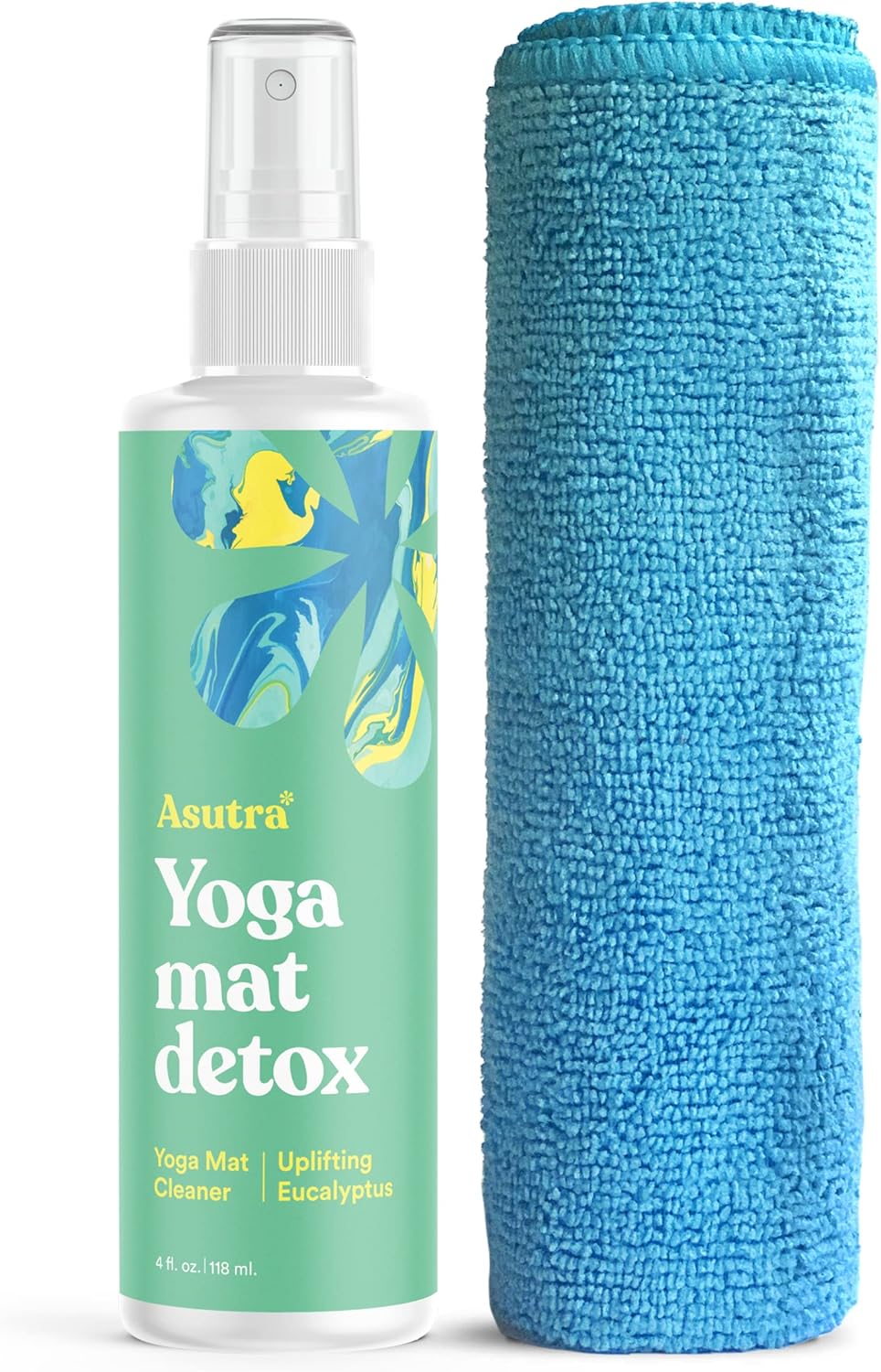 ASUTRA Yoga Mat Cleaner Spray (Peaceful Lavender), 4 fl oz - No Slippery Residue, Organic Essential Oils, Deep-Cleansing for Fitness Gear & Gym Equipment, Microfiber Towel Included