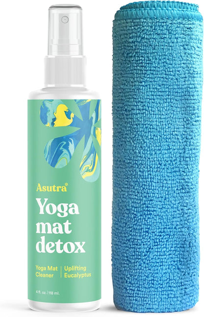 ASUTRA Yoga Mat Cleaner Spray (Peaceful Lavender), 4 fl oz - No Slippery Residue, Organic Essential Oils, Deep-Cleansing for Fitness Gear & Gym Equipment, Microfiber Towel Included