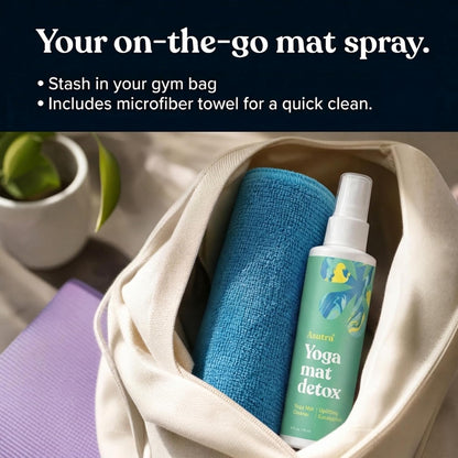 ASUTRA Yoga Mat Cleaner Spray (Peaceful Lavender), 4 fl oz - No Slippery Residue, Organic Essential Oils, Deep-Cleansing for Fitness Gear & Gym Equipment, Microfiber Towel Included