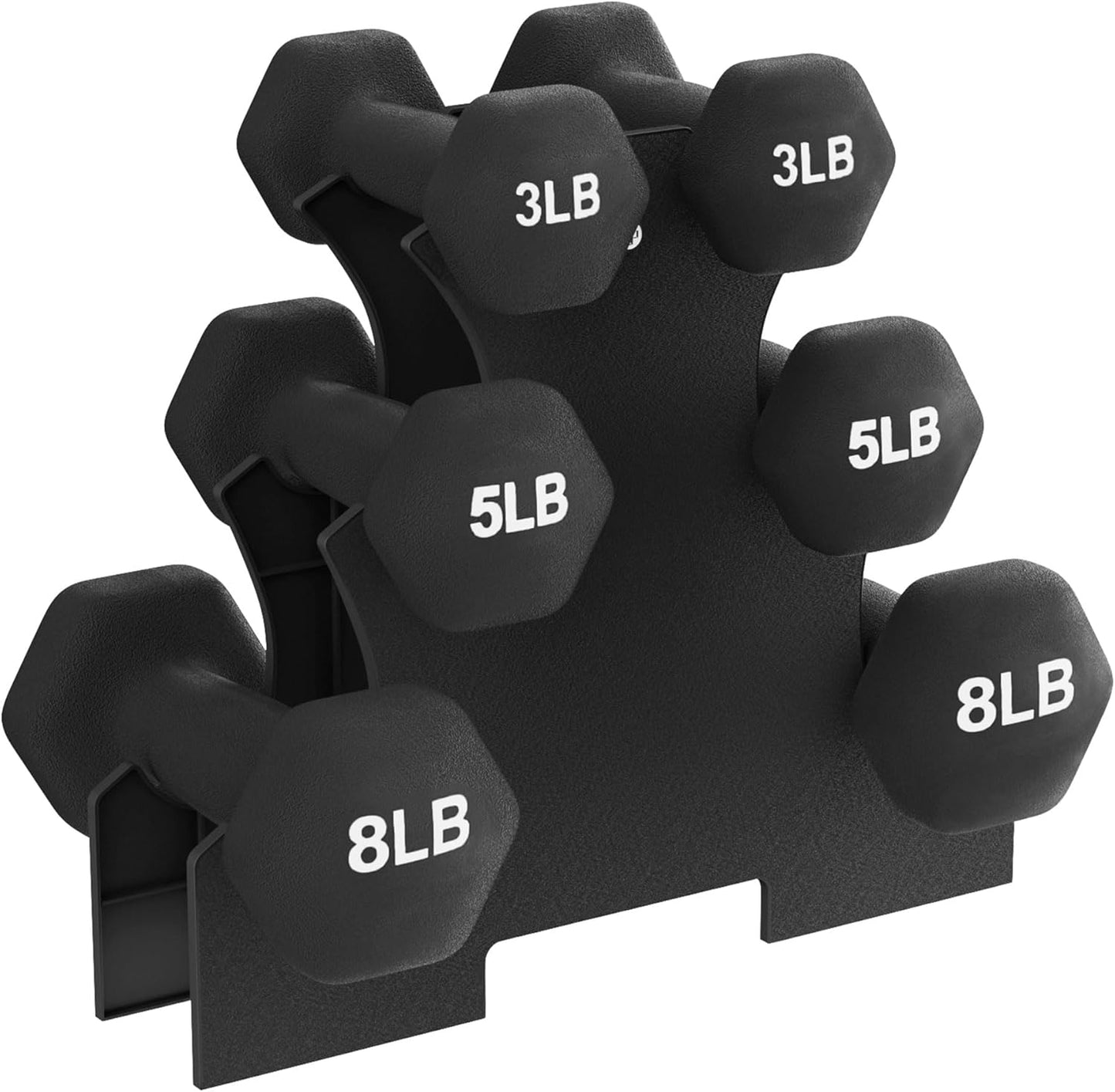 BalanceFrom Neoprene Coated Iron Dumbbell Hex Weights Set with Stand – Color-Coded or Black Options with Non-Slip Grip for Strength Training, Resistance Workouts, and Home Gym Fitness