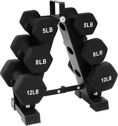 BalanceFrom Neoprene Coated Iron Dumbbell Hex Weights Set with Stand – Color-Coded or Black Options with Non-Slip Grip for Strength Training, Resistance Workouts, and Home Gym Fitness