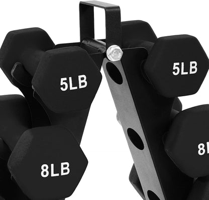 BalanceFrom Neoprene Coated Iron Dumbbell Hex Weights Set with Stand – Color-Coded or Black Options with Non-Slip Grip for Strength Training, Resistance Workouts, and Home Gym Fitness