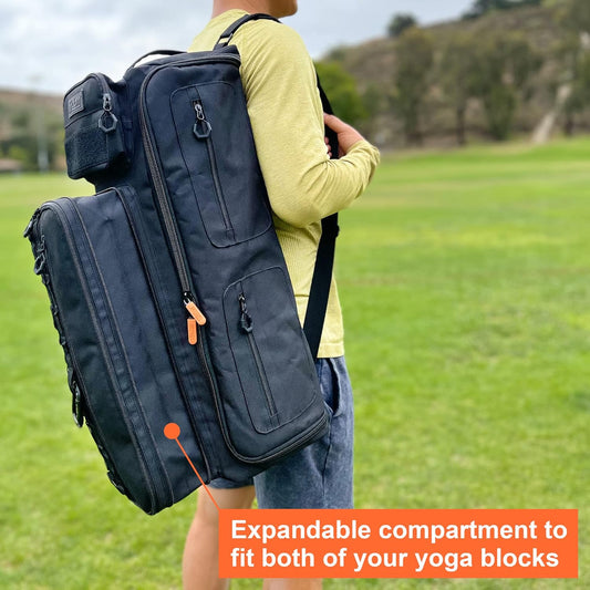Tactical Inspired Yoga Bag for Adult Men. Heavy Duty Yoga Bags and Carriers Fits All Your Stuff. Yoga Mat Bag with Expandable Compartment for 2 Yoga Blocks & Multiple Pockets - Yoga Mat Carrier