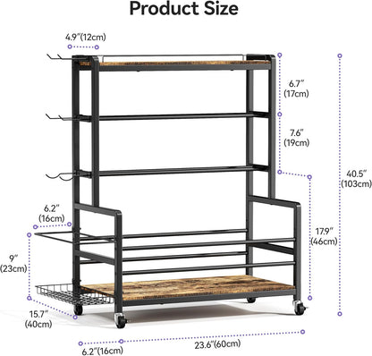 Dumbbell Rack with Wheels, 3-Tier Home Gym Storage Rack, Workout Equipment Organizer with Lockable Casters, Hooks, Side Basket and Wood Shelves